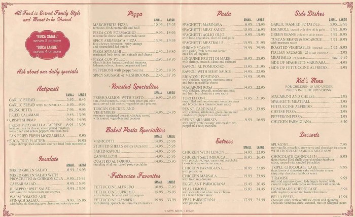 Buca di beppo drink menu