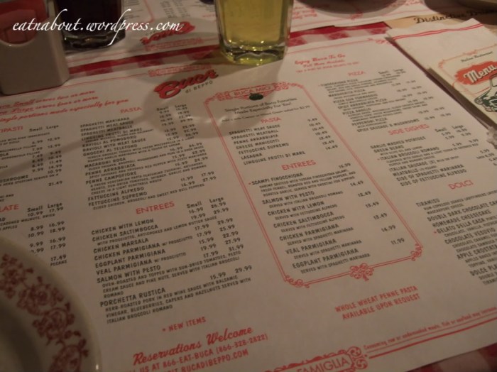 Buca di beppo drink menu