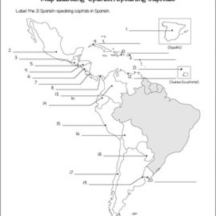 Blank spanish speaking countries map