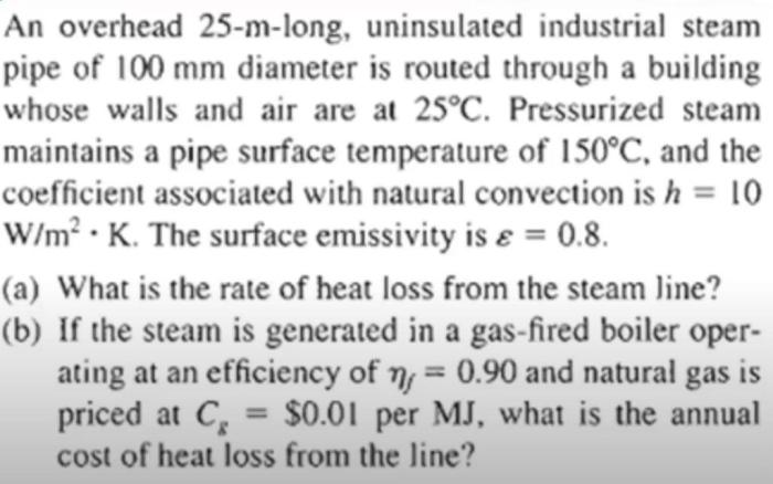 An overhead 25-m-long uninsulated industrial steam