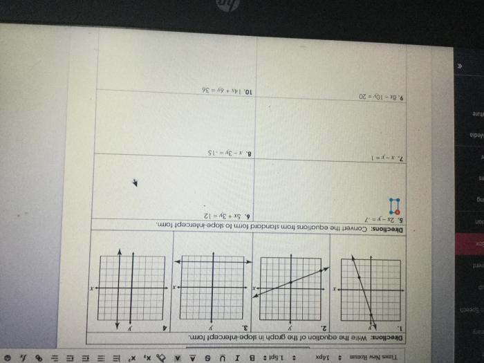 Homework 6 slope-intercept form and standard form